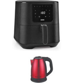Resim N8WERK Leggno AirFryer Sıcak Hava Fritözü - Dijital Ekran 7 Program 5.5 L. 1800 Watt + Su Isıcıtı Kettle 
