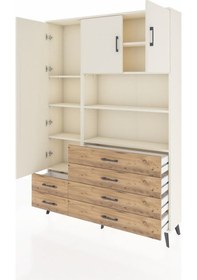 Resim Arges Dolap 8 Raflı 6 Çekmeceli 3 Kapaklı 132x30x195 Aytaşı-aytaşı/çam Aytası/atlas Çam 