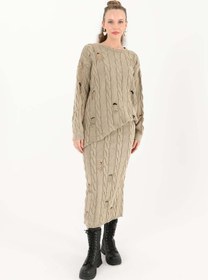 Resim Soul Triko Tunik - 32036TUN - BEIGE 