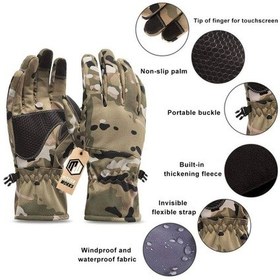 Resim Su Geçirmez Softshell Multicam Motosiklet Taktik Askeri Spor Kışlık Kar Balıkçı Eldiveni 
