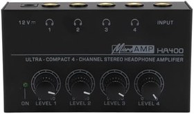 Resim Kulaklık Amplifikatörü, Profesyonel Düşük Gürültülü Mini Yüksek Güçlü 4 Kanallı Stereo Kulaklık Amplifikatörü, Evrensel Uyumluluk, Olağanüstü Ses Performansı (AB fişi) 