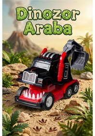 Resim Dinozor Dönüşen Araba Çarpınca Açılan Robot Kamyon Sürtmeli Oyuncak İş Makinesi Siyah Kırmızı Çok Renkli 