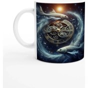 Resim Balık Burcu Baskılı Kahve Kupası - Zamanın Çarkları Astroloji Mekanizması Vs4 
