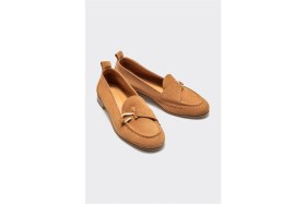 Resim Elle Taba Deri Kadın Loafer 