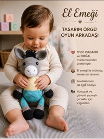 Resim örgü Amigurumi eşek oyun arkadaşı 23cm 