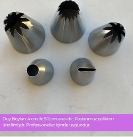 Resim Cupcake, Ekler, Pasta Ve Kurabiye Duyu 5 Li Büyük Boy Paslanmaz Çelik Dekoratif Krema Duy Seti Set-3 Metalik Gri 