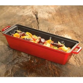 Resim Mcreative Döküm Ekmek Kabı ve Ahşap Standı, 11X29 cm, Kırmızı 