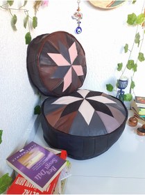 Resim Ottoman Pouffe Şok Fiyat Açılışa Özel %50 Off! Art Deco El Yapımı Hakiki Deri Orijinal Bohem Ottoman Puf Minder60cm 