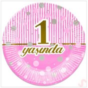 Resim 1 Yaşında Karton Tabak, 23cm X 8 Adet - Pembe 