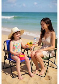 Resim Exent 140 Kg Kapasiteli Katlanır Kamp Sandalyesi Ve 2-6 Yaş Lüx Çocuk Piknik Sandalyesi-mavi Kırımızı 