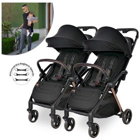 Resim Lorelli Loret Otomatik Katlanan Kabin Boy & İkiz Bebek Arabası - Black 