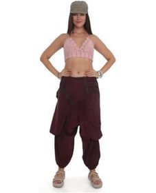Resim Hint Otantik Yıkamalı Taşlanmış Kapaklı Şalvar Pantolon Bordo 