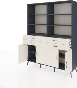 Resim Hyperion Gardrop 8 Raflı 4 Çekmeceli 4 Kapaklı 176x44x221 Antrasit-aytaşı Aytaşı 