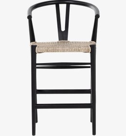 Resim Wishbone natural cilalı masif ahşap ayaklı bar sandalyesi 
