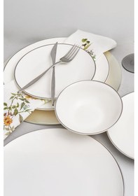 Resim Bambum Naz - 24 Parça Yemek Takımı Beyaz Platin Beyaz - Siyah 