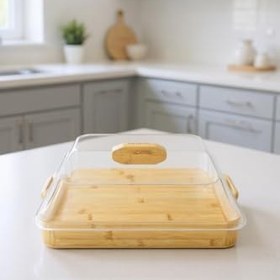 Resim Bambum Modica - Akrilik Kapaklı Bambu Kek Fanusu Kare Büyük 