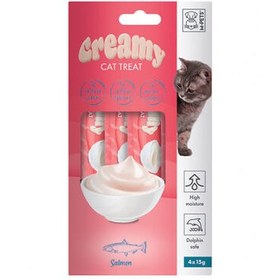 Resim M-Pets Creamy Somon Balıklı Ek Besin ve Kedi Ödülü 4x15 Gr 