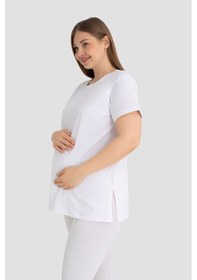 Resim Pamuklu Kısa Kollu Hamile Tişört Beyaz 3'lü Paket Yumuşak Ve Rahat Hamile Giyim 