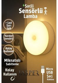 Resim Jasper Jpr-010 Hareket Sensörlü Sarı Led Lamba Mıknatıslı & Şarjlı, Kablosuz Aydınlatma Beyaz 