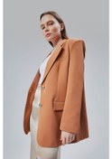 Resim Kadın Oversize Astarlı Dokuma Blazer Ceket Taba 