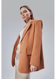 Resim Kadın Oversize Astarlı Dokuma Blazer Ceket Taba 