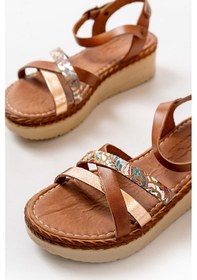 Resim Taba Multi Ortopedik Hakiki Deri Dolgu Kadın Sandalet Çok Renkli 