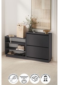 Resim Düşer Kapak Ayakkabılık 2 Kapaklı 5 Bölmeli Kayar Raflı Ayakkabılık Serap Antrasit Antrasit 