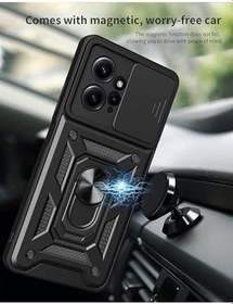 Resim m.tk moveteck Xiaomi Redmi Note 12 4G ile Uyumlu Kılıf, Kamera Korumalı, Sürgülü Yüzüklü, Armor Military Tank Kapak, Yeşil 