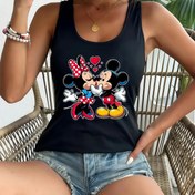 Resim Disney'nin 2025 Yılında Siyah Renkte Kadınlar İçin Yeni Rahat Yazlık Yeleği, Basit Kolsuz Tasarımıyla Katmanlı Olarak Çoklu Baskılarla Birlikte Kullanıma Uygun. 