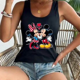 Resim Disney'nin 2025 Yılında Siyah Renkte Kadınlar İçin Yeni Rahat Yazlık Yeleği, Basit Kolsuz Tasarımıyla Katmanlı Olarak Çoklu Baskılarla Birlikte Kullanıma Uygun. 