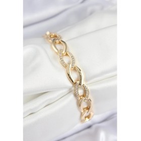 Resim Pirinç Zirkon Taşlı Zincir Model Gold Renk Kadın Bileklik 