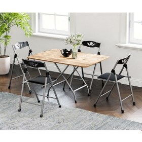 Resim 60x90 Atlantik Çam Katlanır Masa ve 4 Adet Sandalye Seti 1126 