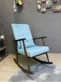 Resim Asedia Trend Ceviz Mavi Sallanan Sandalye Dinlenme Koltuğu 