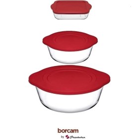 Resim Özbience Kırmızı Kapaklı 3'lü Borcam Seti, Pratik ve Şık Mutfak Çözümü 