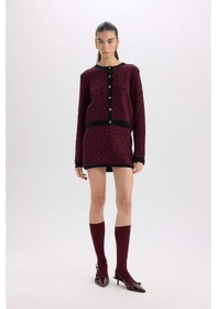 Resim DeFacto A Kesim Leopar Desenli Mini Triko Etek D8516AX24WNBR115 Bordo 