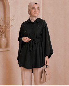 Resim unika boutique Çiçekli Düğmeli Panço 