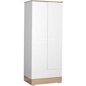 Resim Base Genç Odası 2 Kapılı Tek Çekmeceli İtalyan Meşe Beyaz Gardırop 