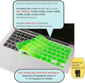 Resim McStorey MacBook Klavye Koruyucu UK ISO Ters L Enter – Air 13 A1369/A1466 & Pro A1278/A1425/A1502/A1286/A1398 Uyumlu – Avrupa İngilizce İnce Silikon Yeşil 