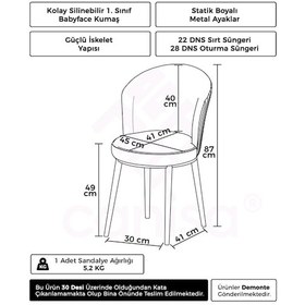 Resim Canisa Risa Serisi 1 Adet Siyah Mutfak Sandalyesi Beyaz Metal Ayak 1.sınıf Babyface Kumaş Siyah Sandalye Beyaz Ayak 