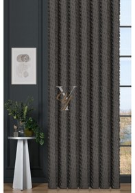 Resim Linda Fon Perde V-6016-s Koyu Gri Simli Koyu Gri 