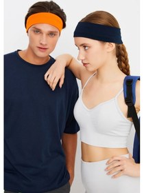 Resim 2'li Pamuklu Penye, Kaymaz, Terletmez, Ultra Hafif, Spor Saç Bandı Bandana - Tek Ebat / Turuncu-lacivert Turuncu-lacivert 
