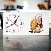 Resim Poğaça Ustası Kadın Karikatürlü Masa Saati 