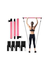 Resim Valkyrie 4 Lastikli 1. Kalite Pilates Bar Egzersiz Çubuğu Ayarlanabilir Zorluk Evde Spor Squat Kademeli Çantalı Kolay Kurulum Pembe 