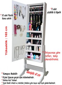 Resim First Mobilya Number One - Demonte - Çok Amaçlı - Ayaklı - Askılık - Aynalı Hediyelik Takı Dolabı - Beyaz 