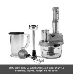 Resim Karaca Mastermaid Prosteel Cam Mutfak Robotu Uzun Blender Ayaklı 6 Bıçaklı 2500 W Galaxy Grey 