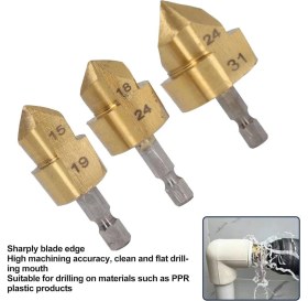 Resim Pvc Boru Raybası Ağır Hizmet Tipi Boru Raybalama Matkap Uçları 3 Parça Kutulu Boru Pah Çapak Alma 