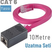 Resim IRENIS Cat6 Kablo 10 Metre Uzatma Seti, Yassı Ethernet Kablo Ve Ekleyici, Fuşya 