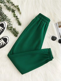 Resim Baskısız Eşofman Altı Jogger - Lastik Paça Yüksek Bel Yeşil 