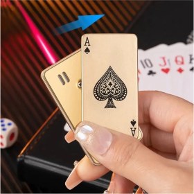 Resim Anahtarlık Poker Tasarim Jet Alev Oyun Karti Rüzgar Geçirmez Çakmak Sarı. 