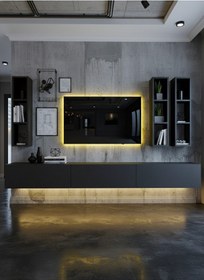 Resim Resital Ledli Duvara Monte Tv Sehpası - Antrasit - W6006-4 Antrasit 